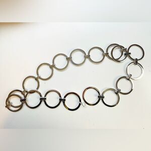 Vintage St John silver tone oversized wide link ring chain belt. Y2K